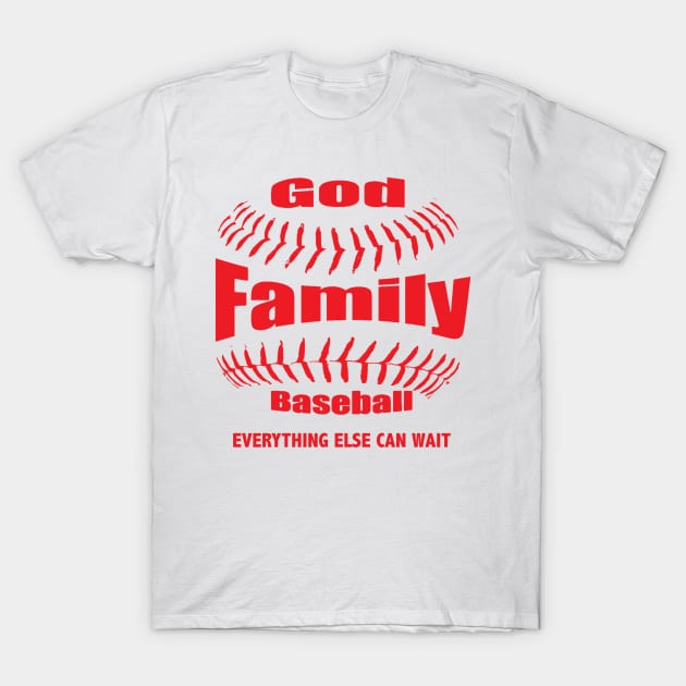 Christian Baseball Gift - God, Family Baseball T-Shirt by Therapy for Christians